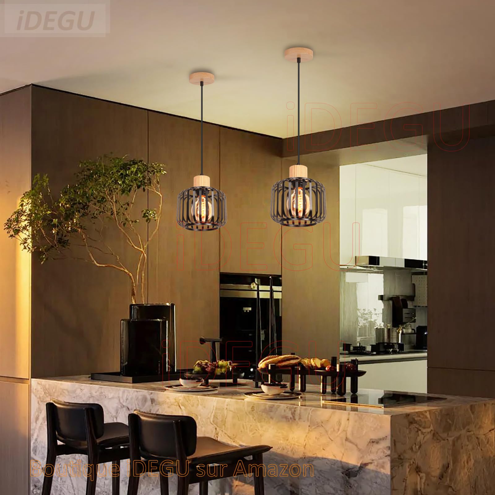 iDEGU 2 x Industriële plafondlamp van metaal, kooivorm, vierkant, 15 cm, kroonluchter, lampenkap, staal, lampje E27, 40 W, plafondlamp, voor woonkamer, slaapkamer, bar, roségoud, zeshoekig