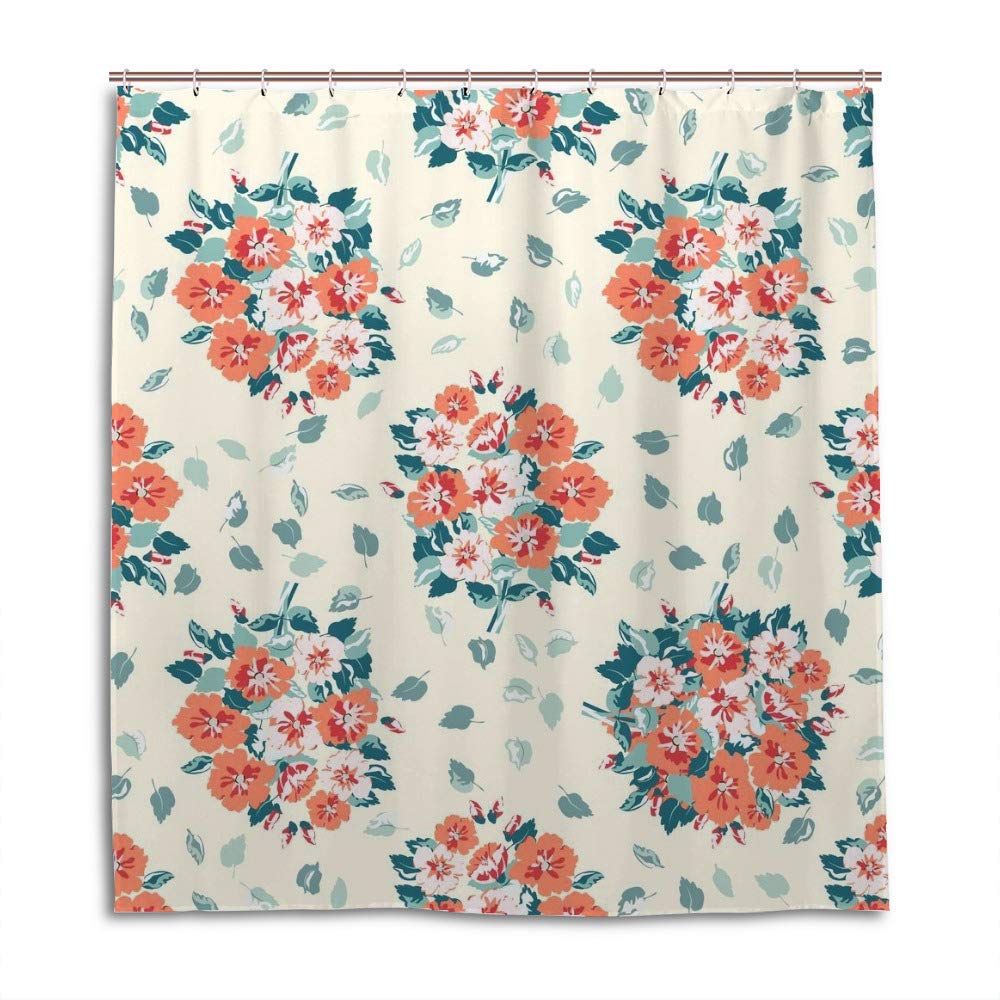 Rideau de douche floral en polyester 180x180 cm avec 12 crochets