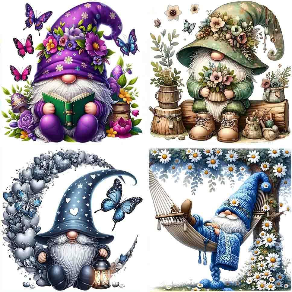 Image of 4 Pack Gnome Cross Stitch Kits for Adults Beginner,Counted Cross Stitch Kits Printed Stitching Cute Patterns Dimensions Needlepoint Art Crafts Embroidery Kits for Adults Beginners (13.7x13.7 inch)