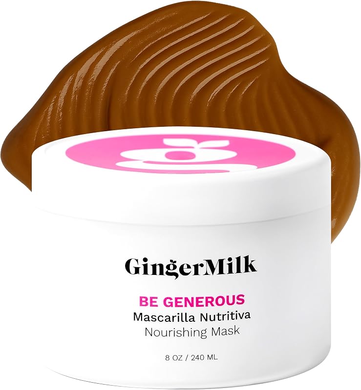 Mascarilla capilar acondicionadora profunda con leche de jengibre para cabello seco y rizado, 8 oz | Sea generoso. Aceite de ricino, biotina y extracto de jengibre. Suaviza y desenreda. Color seguro. Sin sulfatos y vegano.