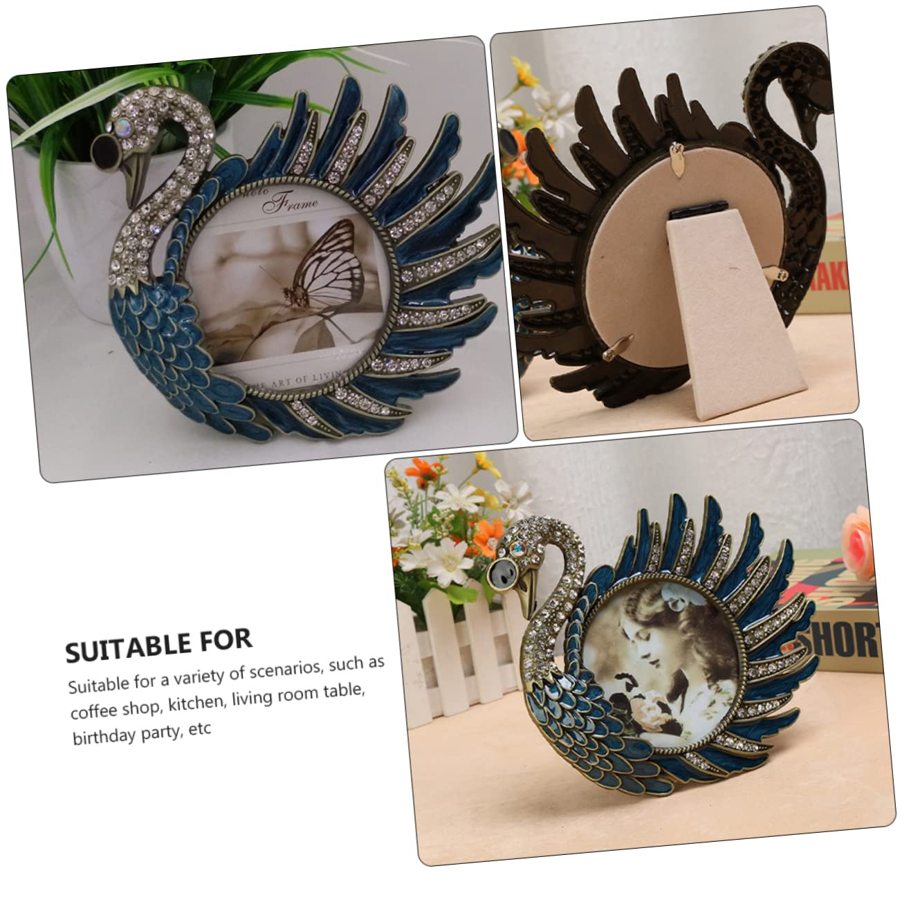 Vintage Metall Bilderrahmen in Schwanenform Glatt Polierte Oberfläche Tischdeko für Wohnzimmer und Eingang