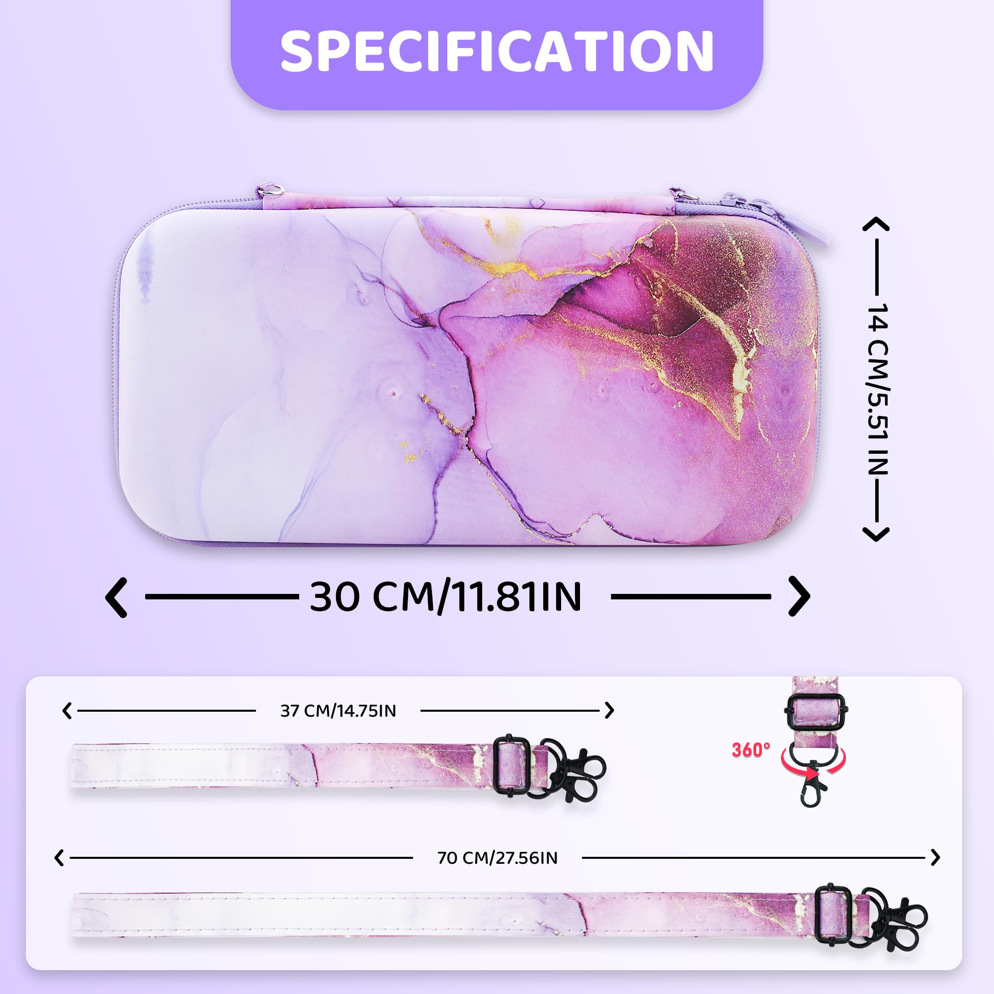 FANPL Custodia carina per Nintendo Switch 2, custodia da viaggio per Switch 2 con pelle rigida glitterata, cinturino regolabile, pellicola proteggi schermo, tappi per impugnatura per pollice (marmo