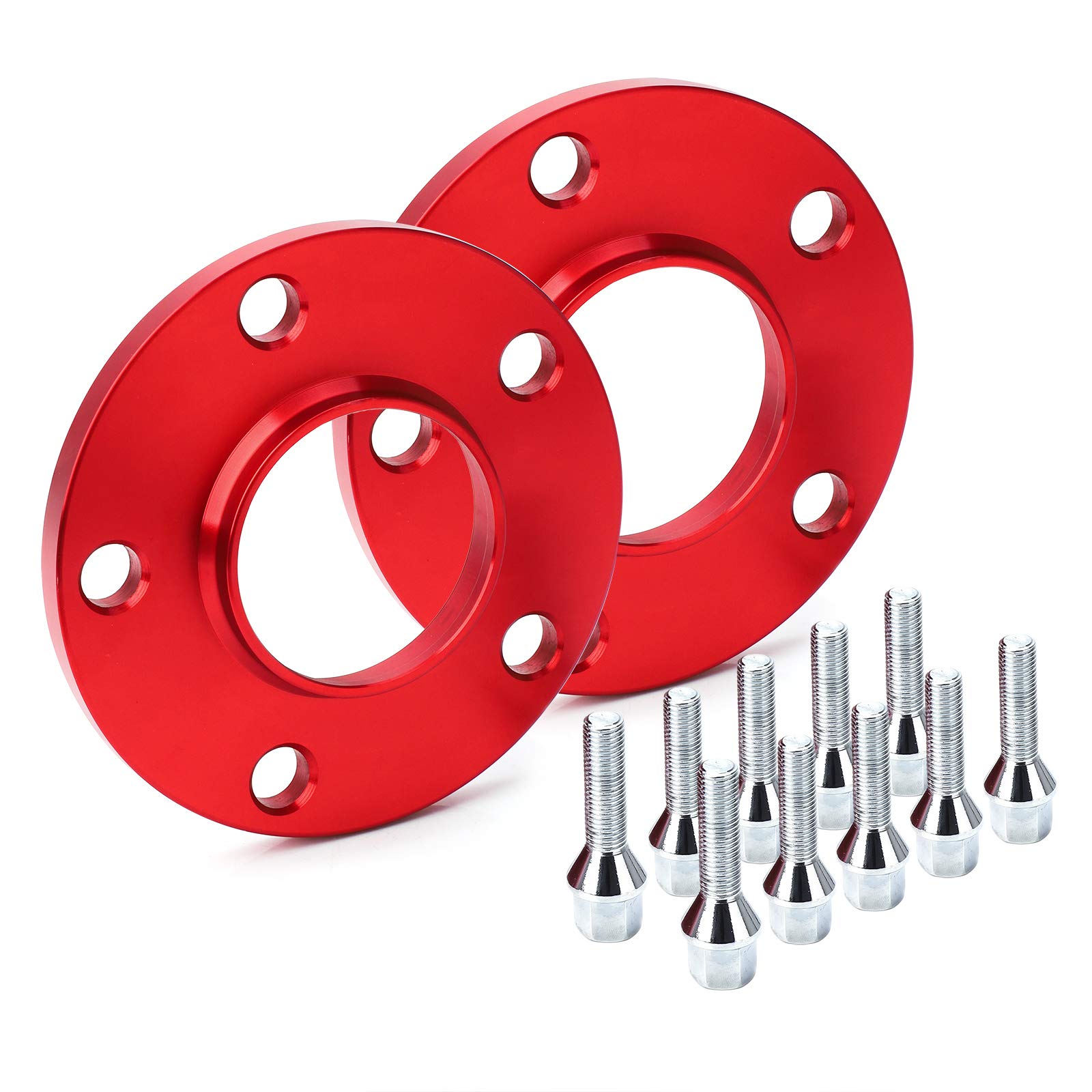 Pindex Distanziali per ruote 5x120 10mm per BMW, 2x allargamenti scartamento 10mm per E36 E46 E90 E91 E60, circonferenza fori 5x120, centratura 72,6mm, Rosso