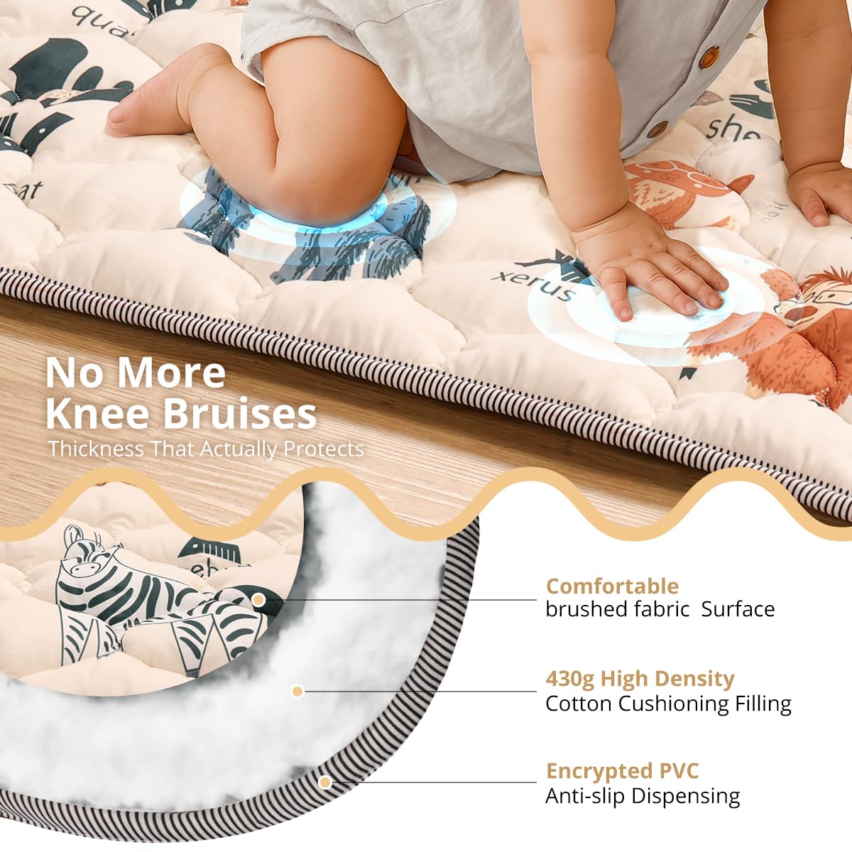 COMOMY Krabbelmatte Baby 127x127 cm, Dicke und Weiche Spielmatte Baby Faltbar, Rutschfeste Schadstofffrei Krabbeldecke für Baby, Baby Play Mat für Laufstall (Beige)