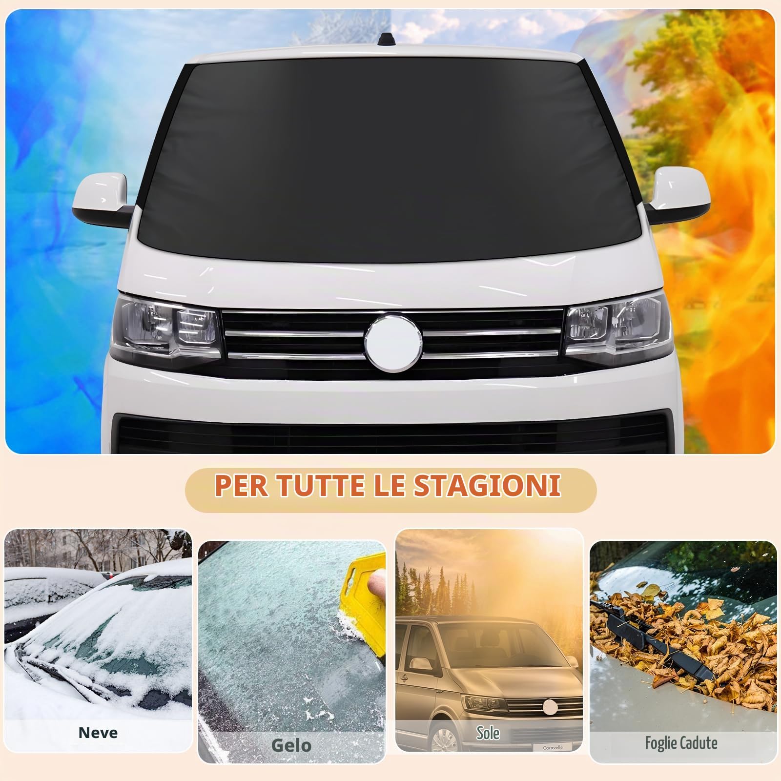 ZATOOTO Copri Antigelo Parabrezza Auto per Inverno Ghiaccio per VW T5 T6 - Telo Antigrandine Magnetico - Copertura Parasole per Parabrezza