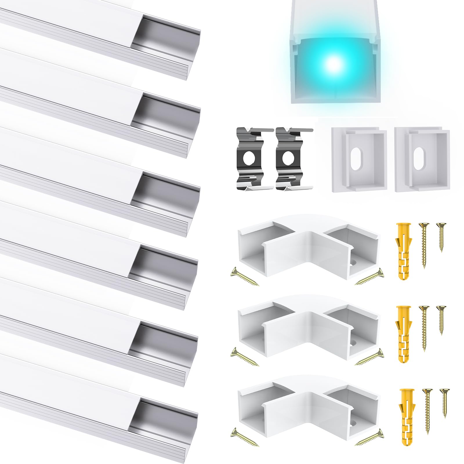 Chesbung Chesbung Aluminium LED Profile for LED Strips Up to 16 mm, U-shaped, LED Diffuser with Milky White Cover, Suitable for Philips Hue/Stripe/Plus LED Strips