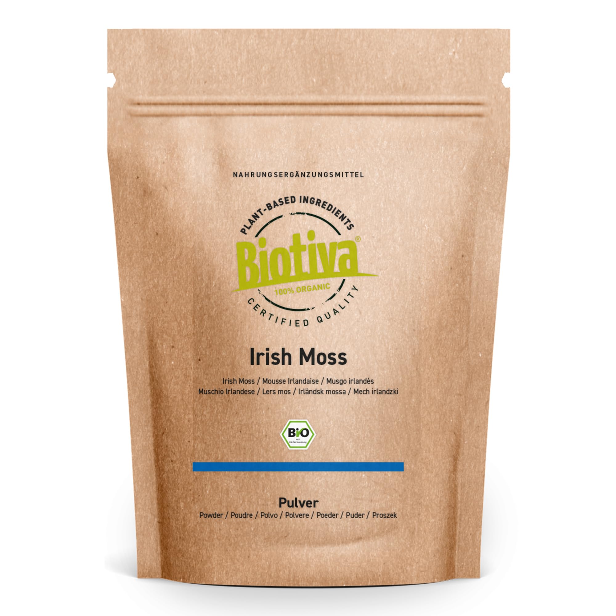 Irish Moss Bio 125g | 100% biologico | alghe rosse | muschio irlandese | Chondrus crispus | vegano | senza additivi | confezionato è controllato in Germania | Biotiva