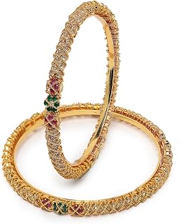Sukkhi Traditional Gold Plated Red And Green Kada Bracelet Bangle Jewellery Set for Women & Girls Price In India