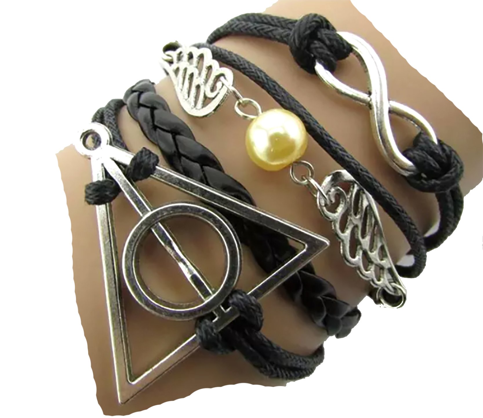Peace River Designs Vintage Bracelet Golden Snitch Infinity Black Leather Braid Rope Bangle Gift Bracelet