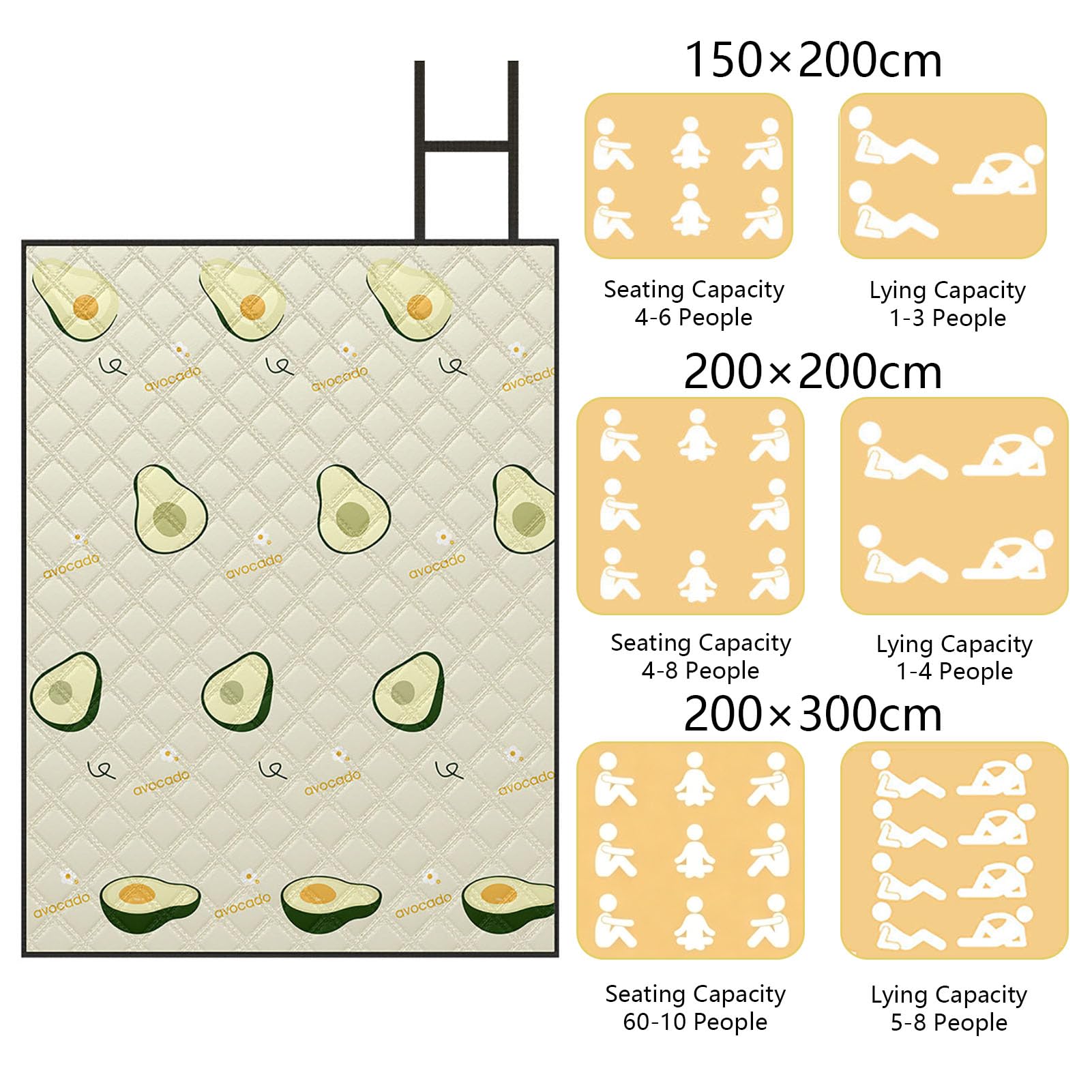 Telo Outdoor da Picnic Impermeabile Antipolvere Pieghevole Portatile con Maniglia per Camping Spiaggia Parco Giardino Viaggi Festival Picnic e Tempo Libero,Pandas,200×200cm