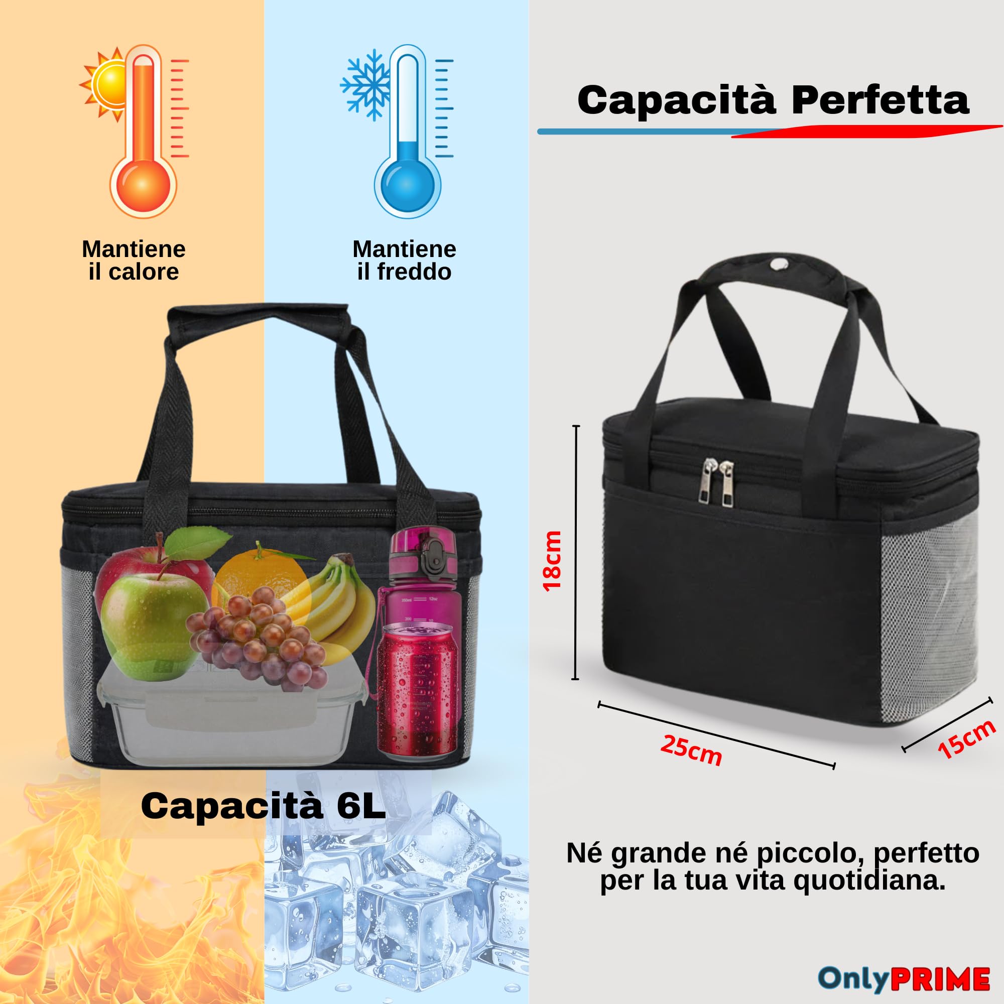 Borsa Termica Porta Pranzo 6L Impermeabile Interno Alluminio Tracolla Regolabile