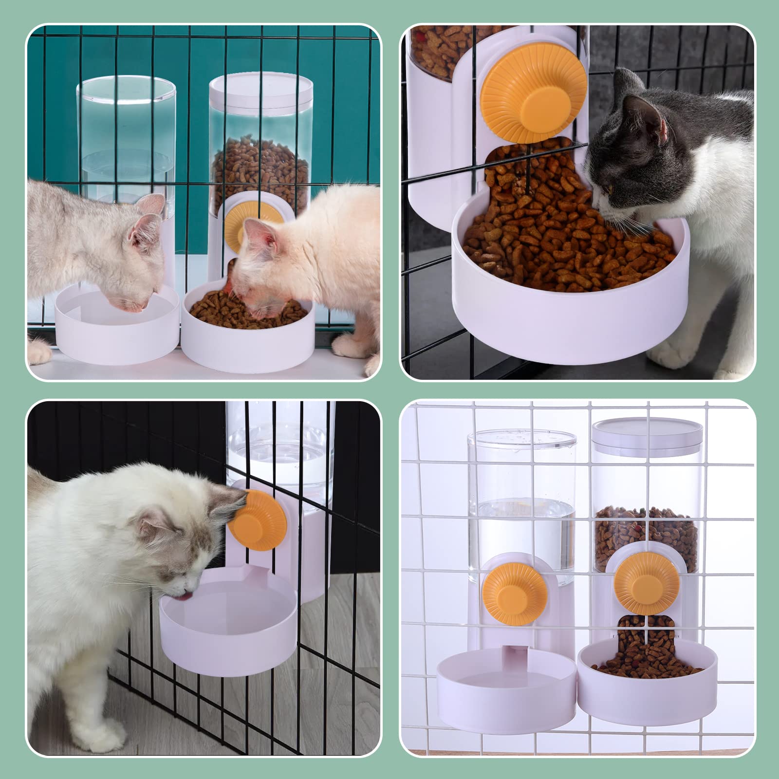 Lemtrflo Hanging Automatic Food Water Dispenser,Gravity Rabbit Feeder and Water Dispenser Set,Cage Cat Food and Water Dispenser Food Bowl for Bunny Chinchilla Guinea Pig Hedgehog Ferret