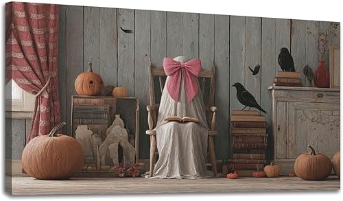 Vista 13 de 30"x 60" Canvas Wall Art Moody Ghost Autumn Vintage Halloween Spooky Fall Ghosts Framed Pictures Painting Prints Large Wall Art for Living Room