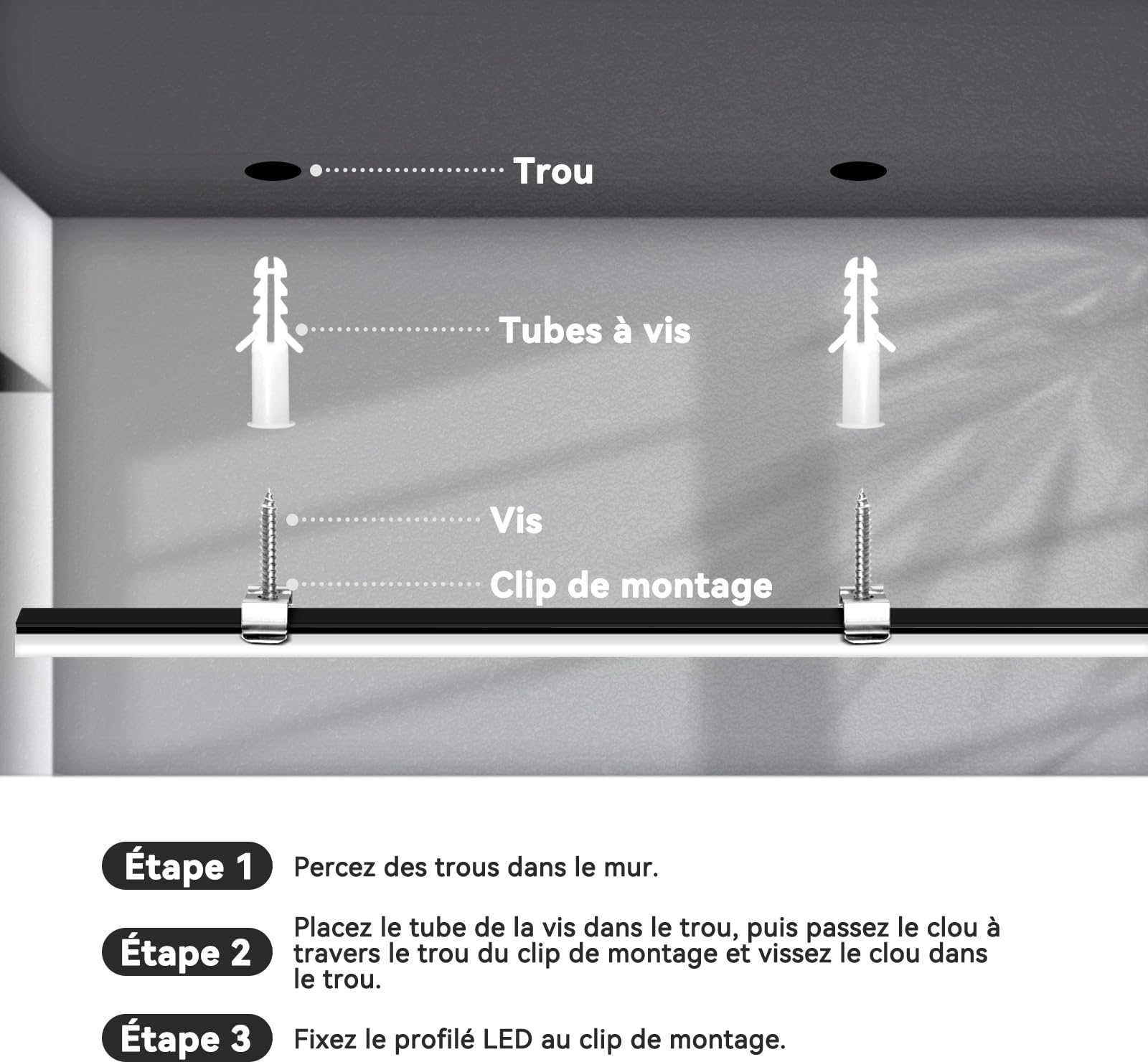 HOMMAND Lot de 6 profilés LED en forme de U de 1 m et diffuseur, bande LED avec connecteur d'angle, colle, embouts et clips de montage, 6 m