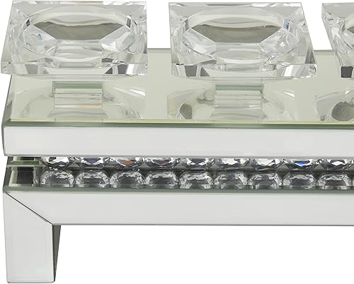 Miniatura 4 de Deco 79 Portavelas de madera con 5 platos con detalles espejados, 20 x 4 x 7 pulgadas, color plateado