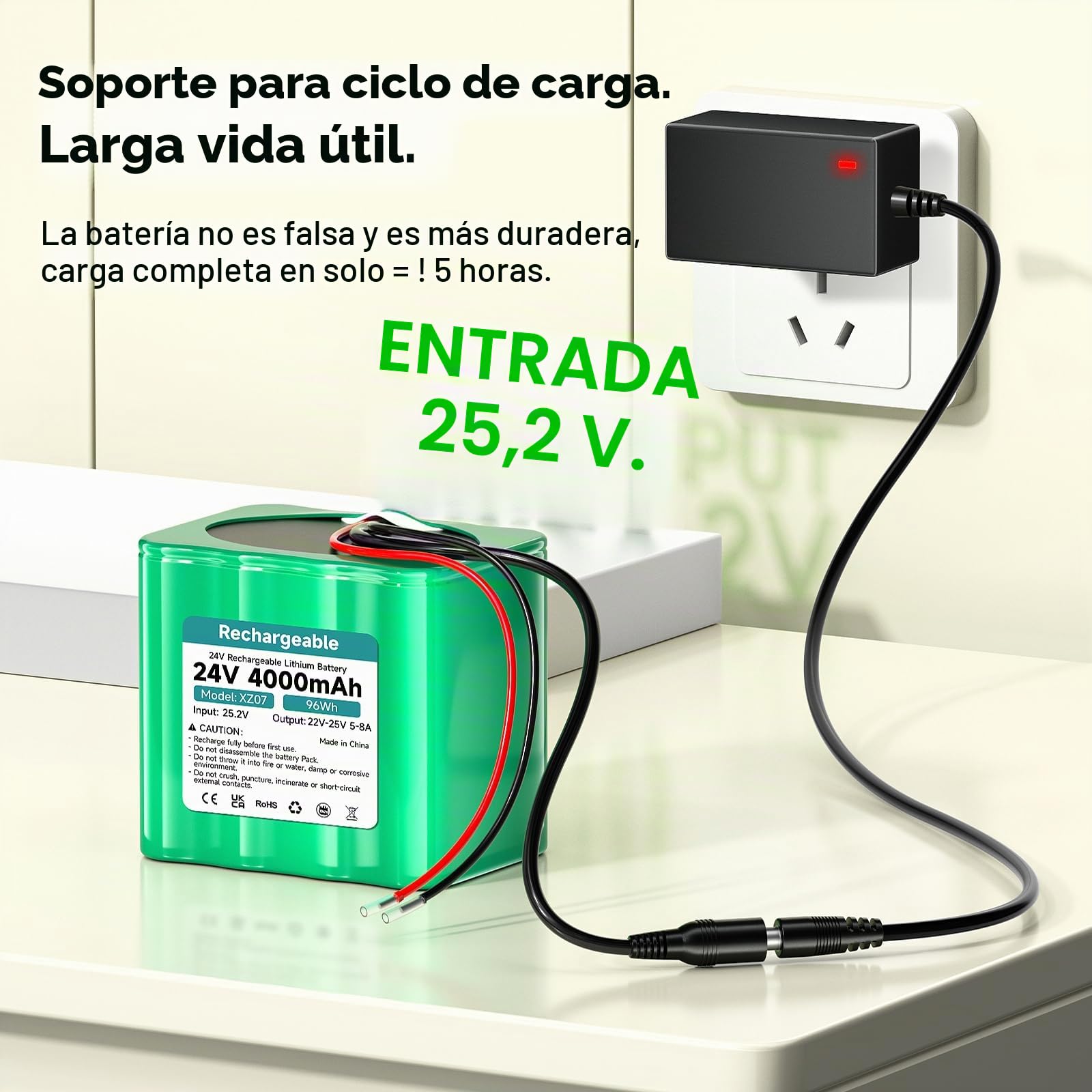 24V Batería 4000MAH Batería Recargable Litio con Adaptador de Cargador y Conector y línea conexión, para Dispositivos de 24 V, Suministro de alimentación automóvil de Bricolaje/Juego