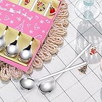 Vista 3 de A · HOUSEWARE Dessert Spoons Silverware Christmas Silver Small Stainless Steel Flatware 6 Pieces Xmas Decorative Pendants Stirring Utensils for