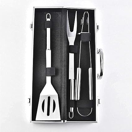 FEELING MALL Grilling BBQ Tools Set - Heavy Duty Stainless Steel - Professional Grade Barbecue Accessories - 3 Piece Utensils Kit Includes Spatula Tongs & Fork - Unique Birthday Gift Idea for Dad
