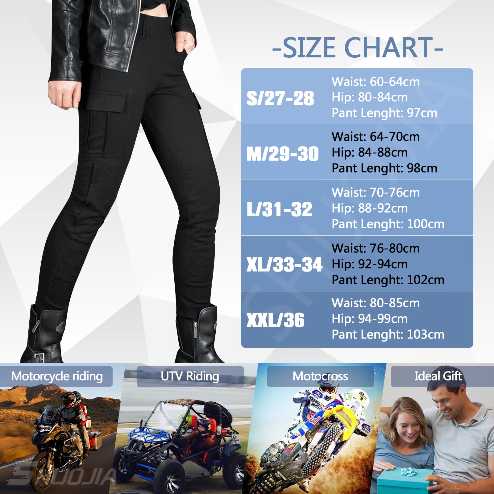 Motorradleggins Damen -Motorrad Stretch Leggings Hose Frauen mit Protektoren Motorradhose (Black-A,M)