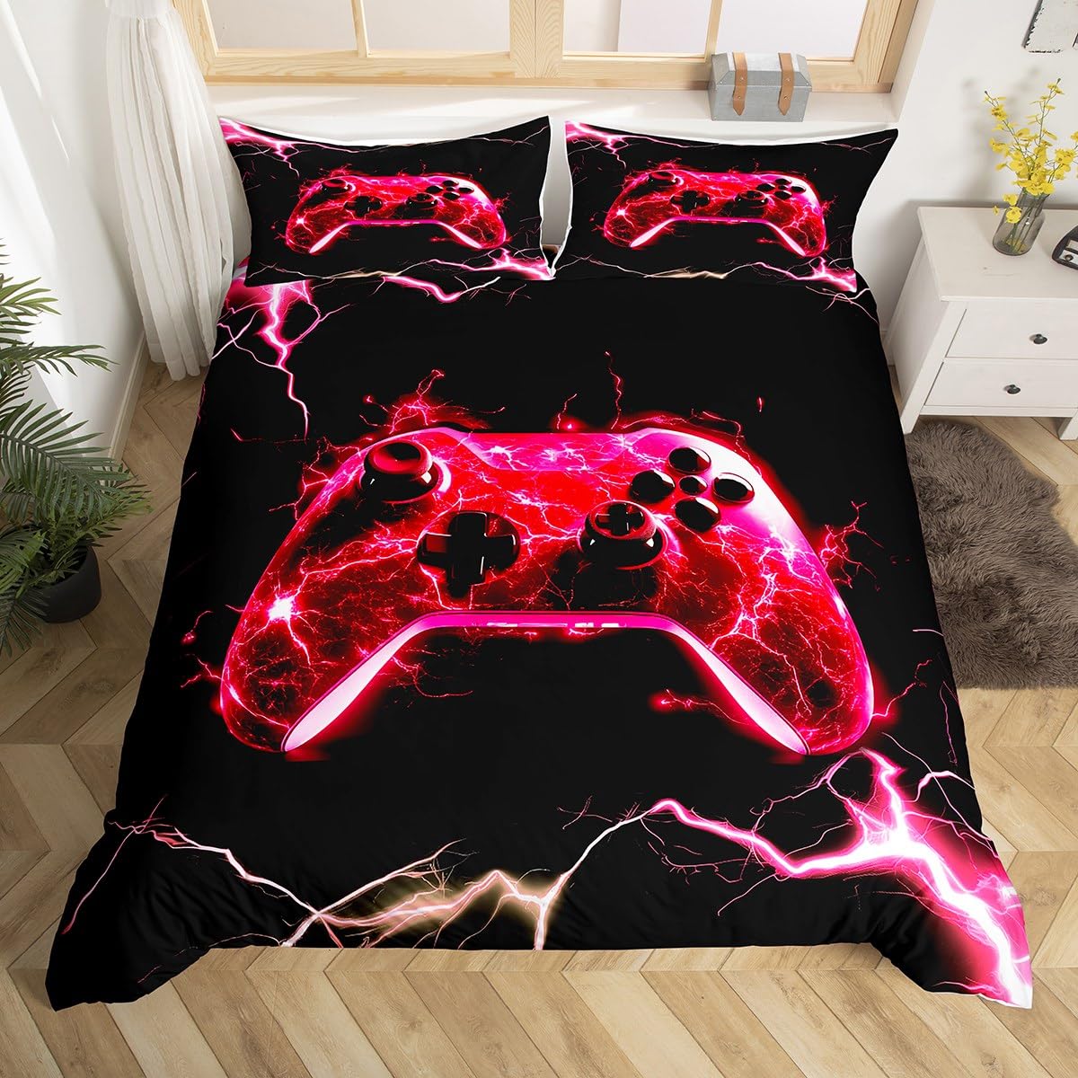 Homemissing Gaming Duvet Cover Set Super King Size For Boys Kids Teens Gamer Controller Bedding Set Flash Gamepad Bedding Comforter Cover Set Modern Games Video Duvet Cover with 2 Pillowcases — image 1
