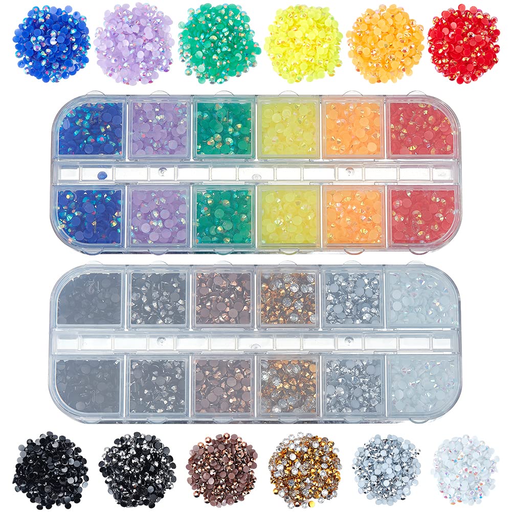 OLYCRAFT 6000Pcs 12Colors Resin Rhinestones Gemstones 3mm Mini Rhinestone Resin Fillers Rhinestone Cabochons Diamond Crystals Beads Resin Accessories Supplies for DIY Decoration and Nail Arts