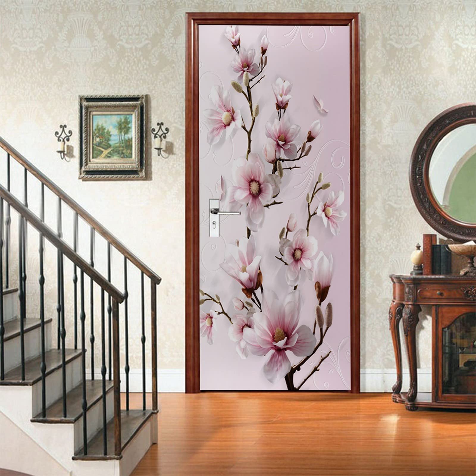 Adesivo Murale Fiori Bianchi 3D Per Porte - Pellicola Decorativa PVC 85x215cm Autoadesiva - Foto 6