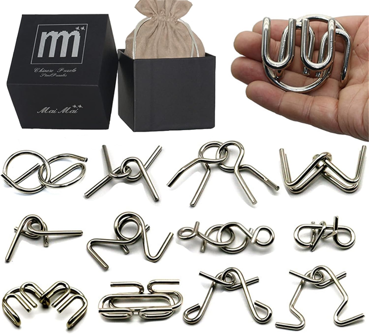 Intermediate Difficulty 12 Pieces Thicker Metal Wire Brain