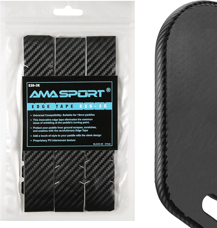 AMA SPORT Pickleball Paddle Edge Guard Tape 3 Pack 3K Texture Edge Protection Tapes 20/23/26mm Width Paddle Edge Cover Perfectly Fits Curved Edge Without Wrinkling