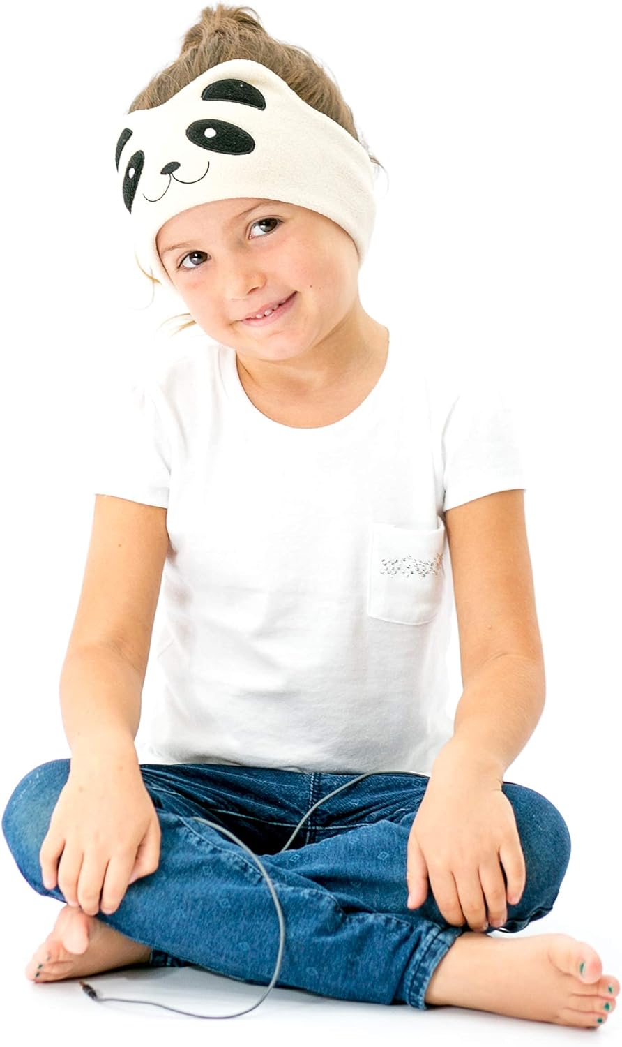 CozyPhones Over The Ear Headband Headphones - Kids Headphones Volume Limited with Thin Speakers & Super Soft Fleece Headband - Ivory Panda