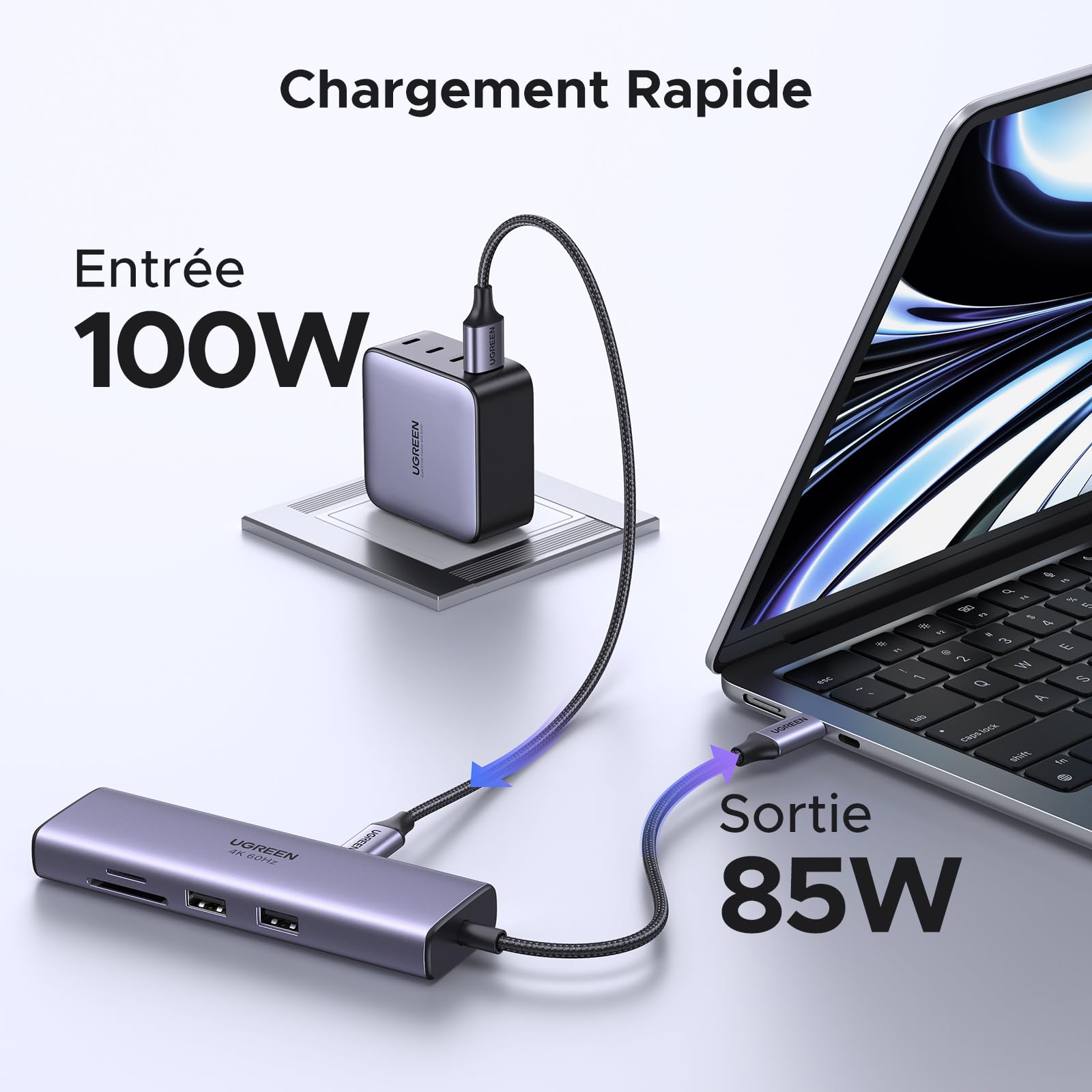 UGREEN Revodok 107 Hub USB C Ethernet Gigabit HDMI 4K 60Hz Lecteur de Carte SD TF PD 100W 7 en 1 Docking Station