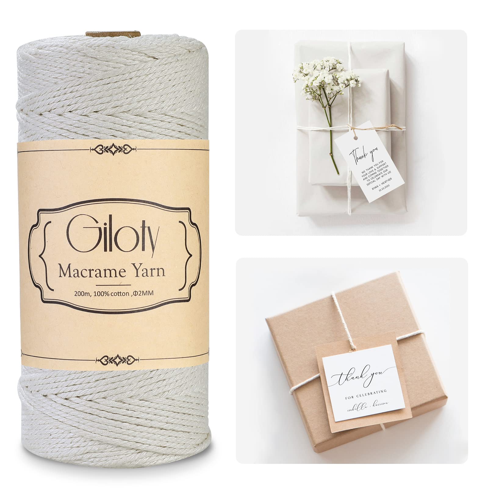AiQInu Corde Macramé 2 Mm X 200 M – 100% Coton Naturel Doux Et Solide, Idéal Pour Tapisserie, Attrape-Rêves, Bijoux Et Décoration DIY Beige