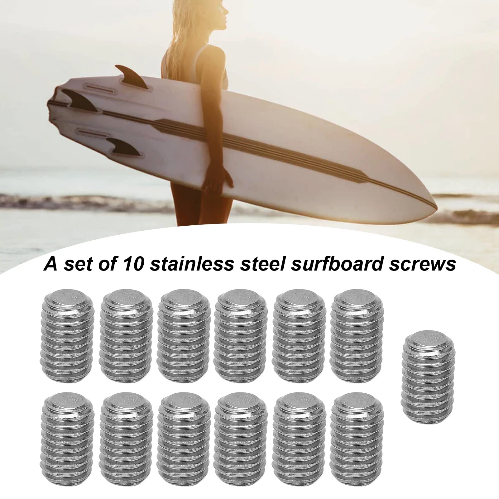 cardyven 10Pcs M5 Flat Set Screw, Surfboard Fin Key Grub Screws 304 Stainless Steel Fin Replacement Grub Screws Internal Hex Drive Screws for Surfing Board Accessory