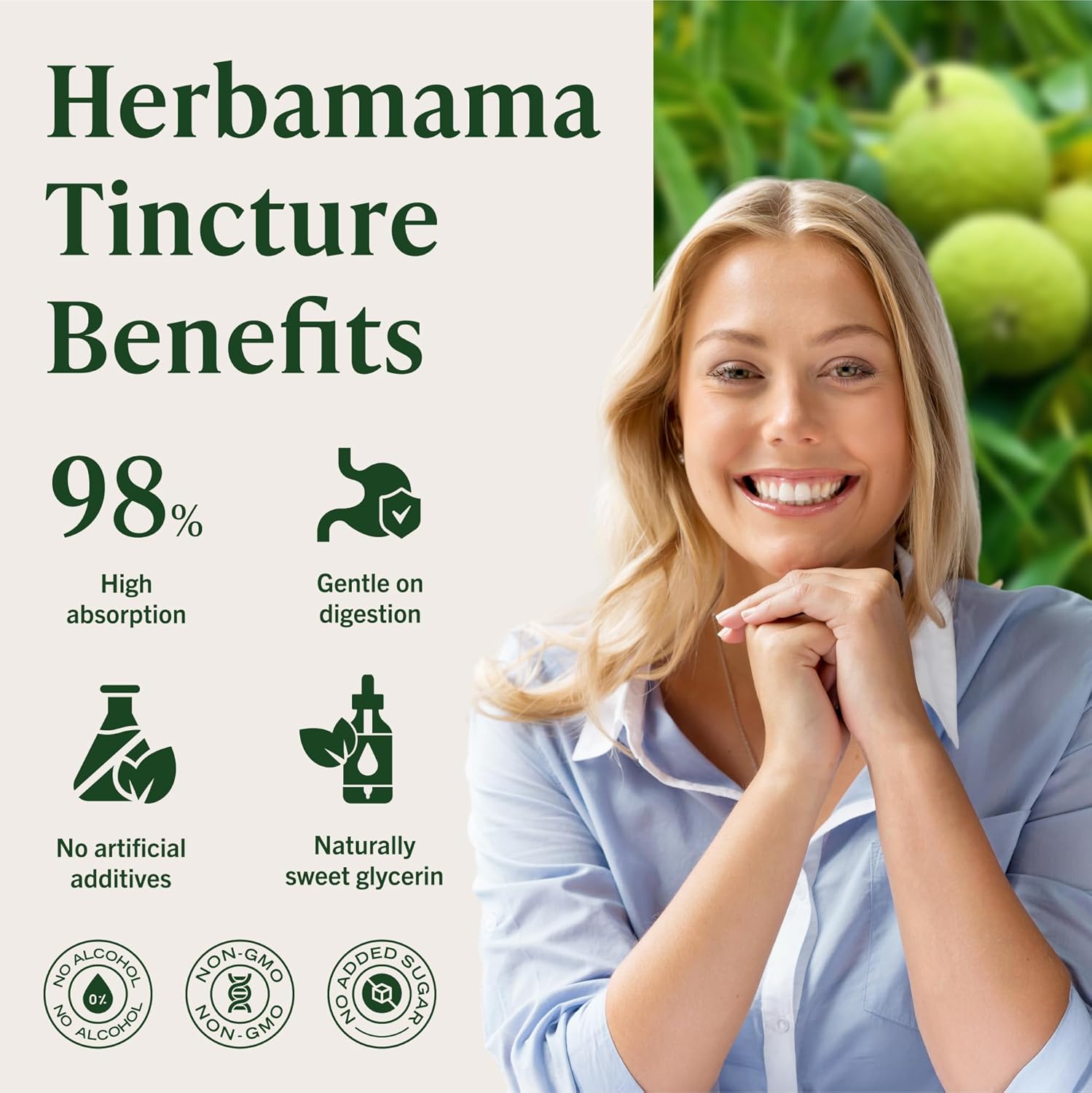 HERBAMAMA Black Walnut Tincture - Vegan Digestive Cleanse Support with Black Walnut Hull Extract Drops - Non-GMO, Alcohol & Sugar-Free Liquid Gut Supplement, 42-Day Supply - Image 5