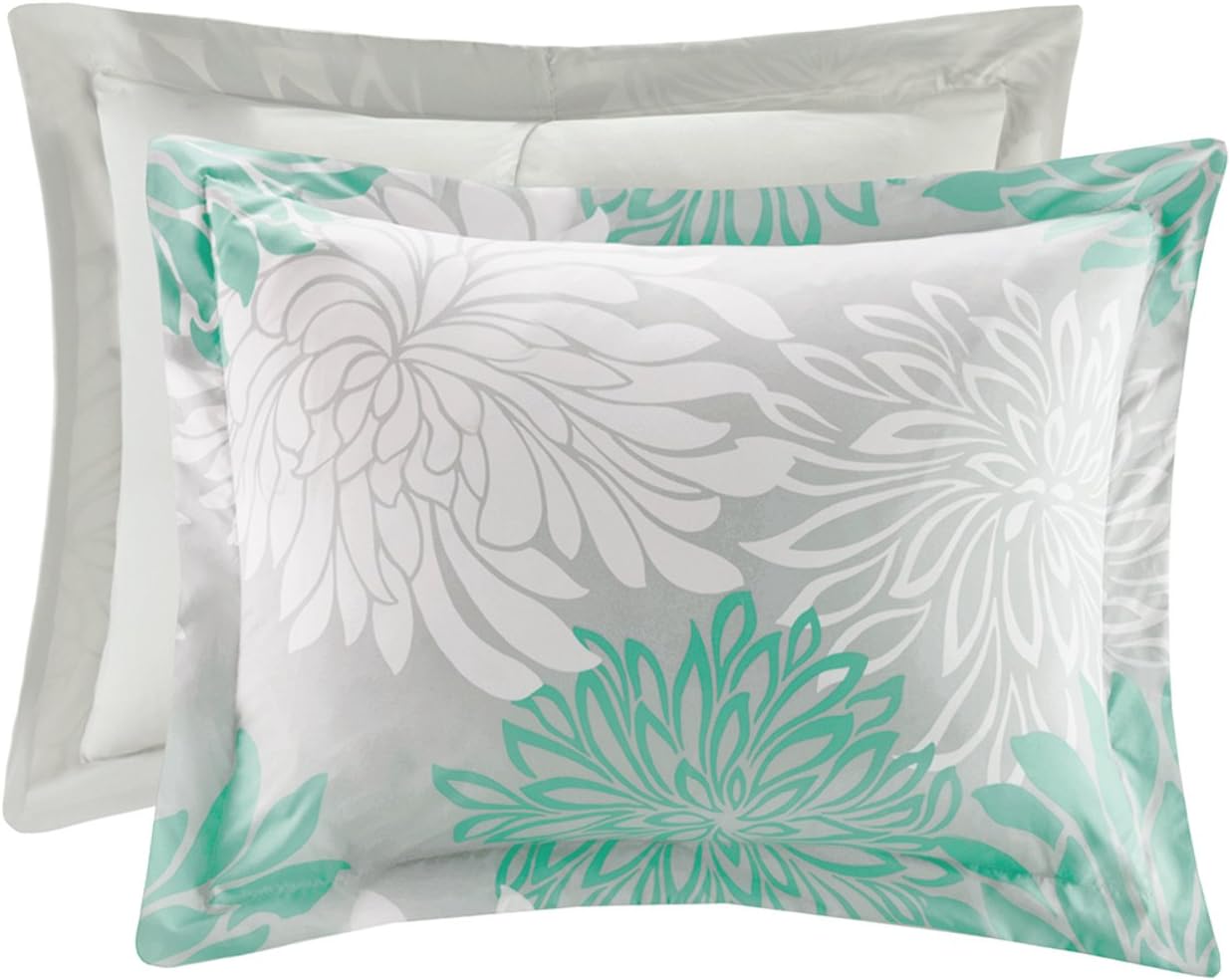Comfort Spaces Enya Comforter Set-Modern Floral Design All Season Down Alternative Bedding, Matching Shams, Bedskirt, Decorative Pillows, Queen(90"x90"), Aqua