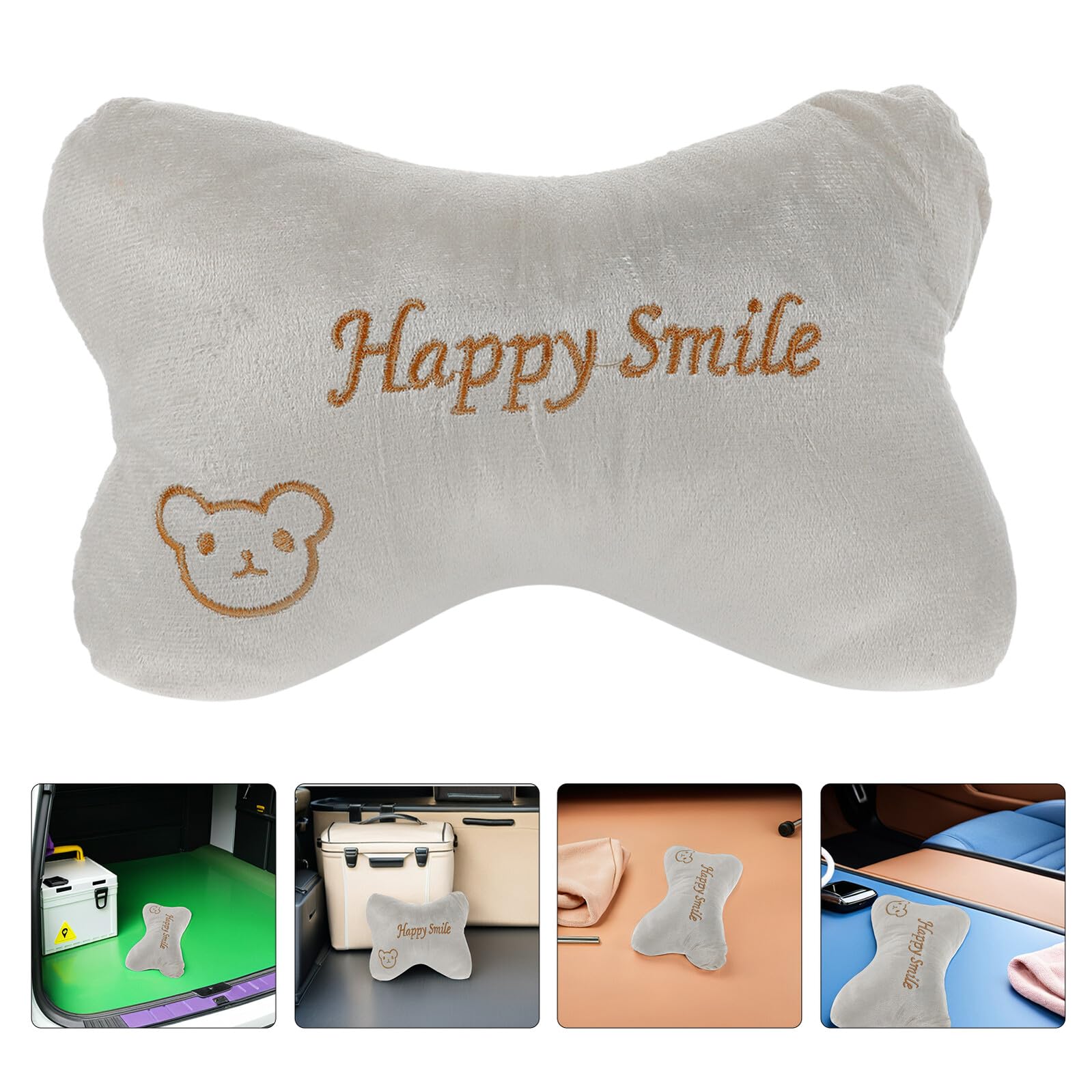 Garneck Lot de 4 Coussins Appui-Tête Voiture en Peluche Grise Oreillers Ergonomiques pour Soutien Cervical Housses Amovibles Compatibles Sièges Auto Adultes Confort Nuque pour
