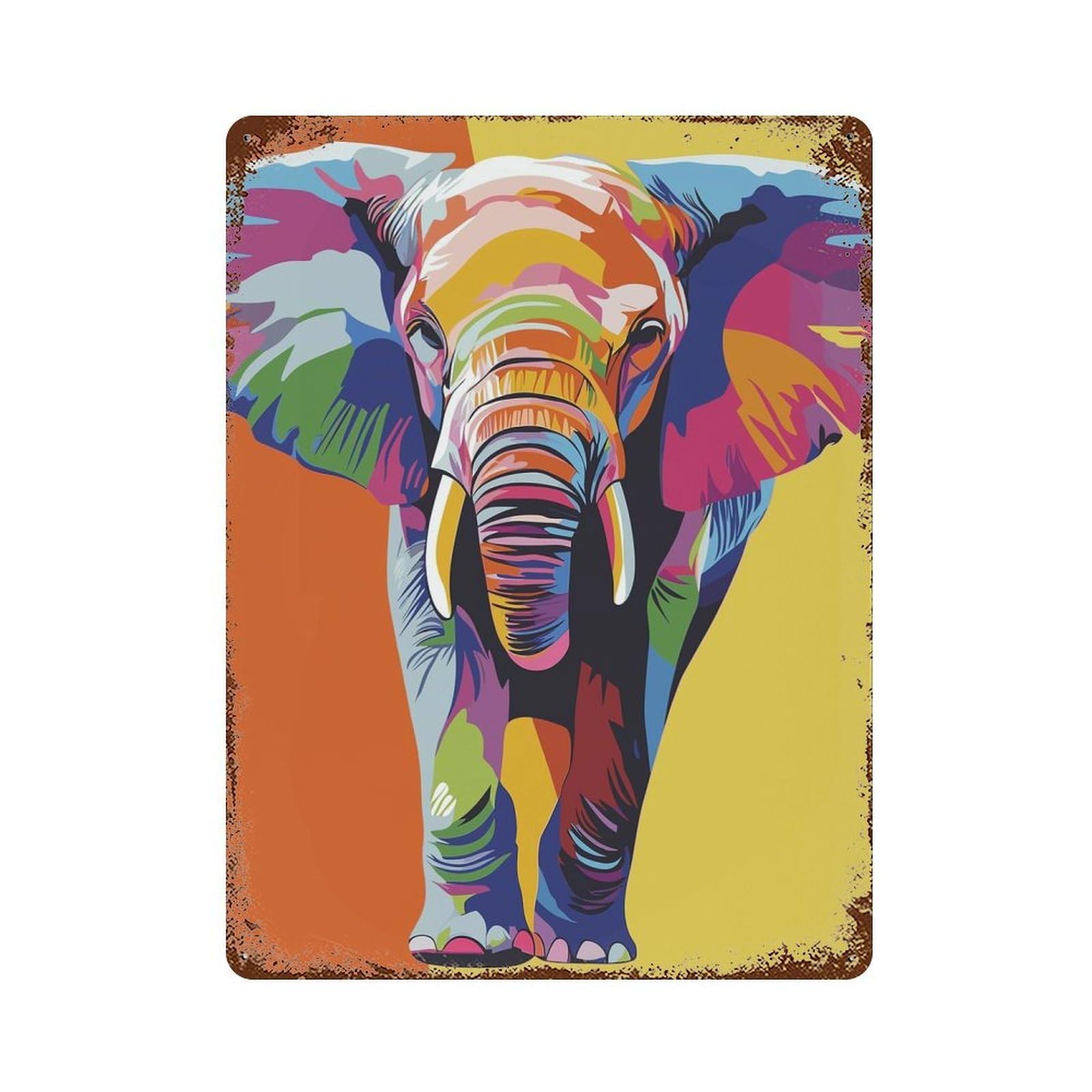 Elephant Art Rust Effect Tin Sign 15.7"x11.8", Old School Wall Decor for Farmhouse, Kitchen And Entryway Decor