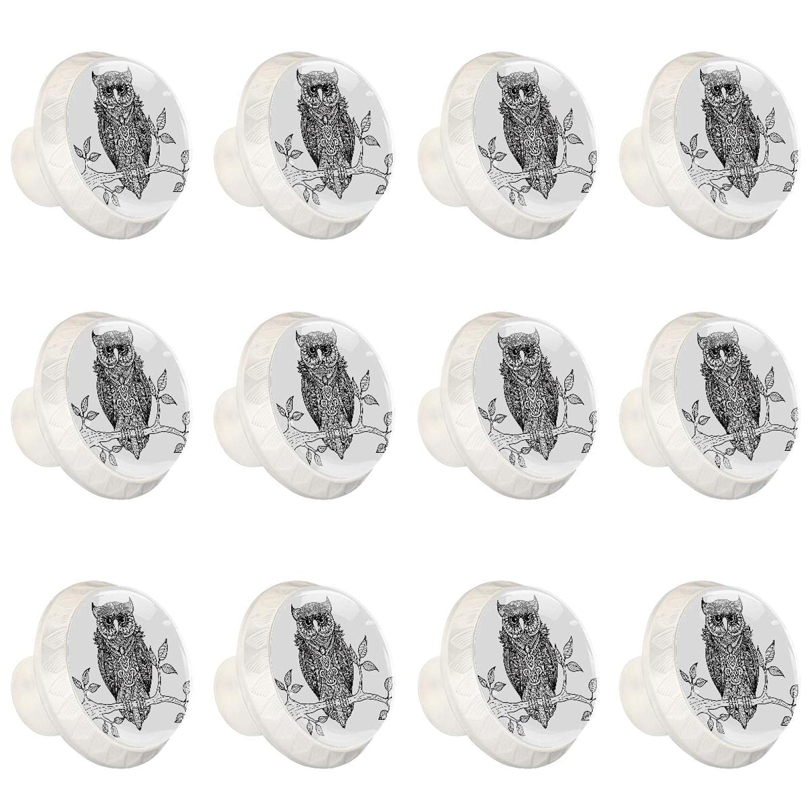 Boutons de cuisine ronds pour meuble tiroir commode poignée hibou 12 pièces