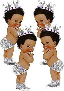 ArtPaperWonders Silver Prince Cutouts African American Royal Birthday Baby Shower Decor (16 inches)