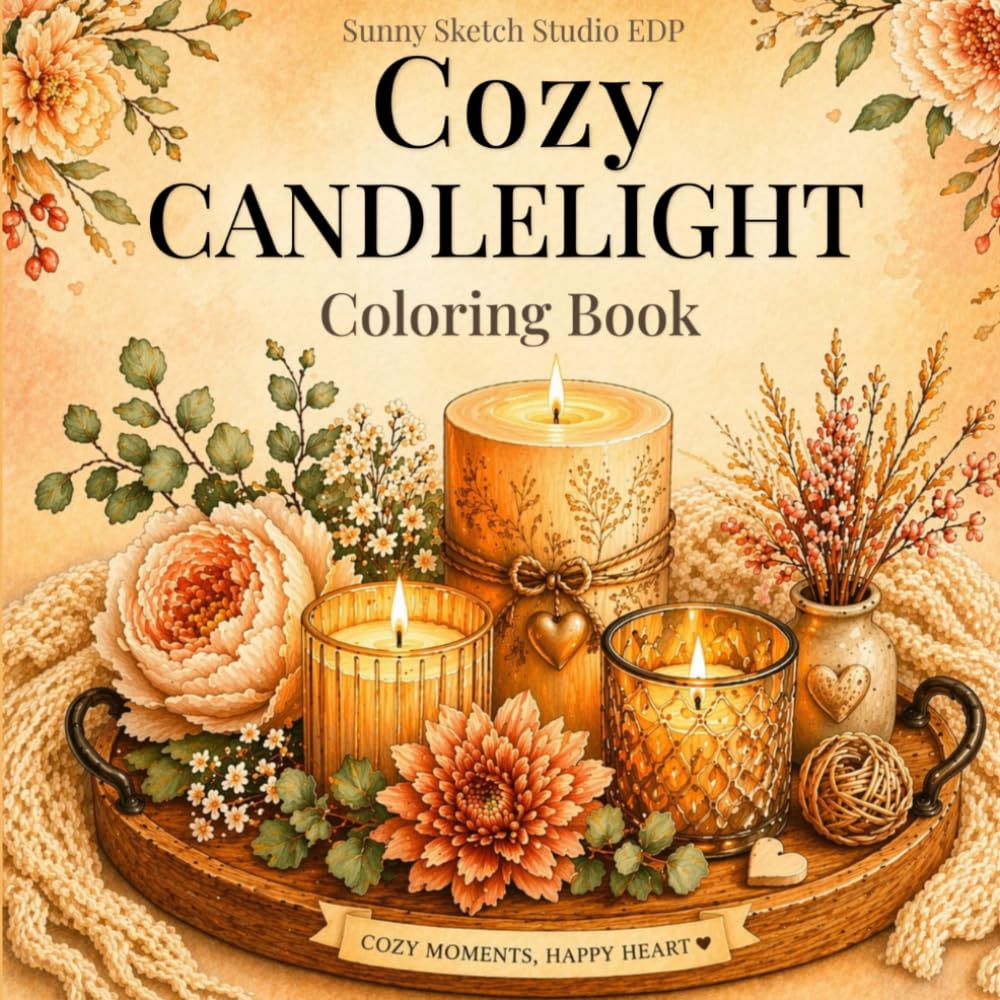Candlelight Coloring Book: Relaxing Warm Glow Scenes with Lanterns, Flowers and Cute Cozy Things to Relieve Stress for Adults and Teens (Cozy Glow Coloring Series)