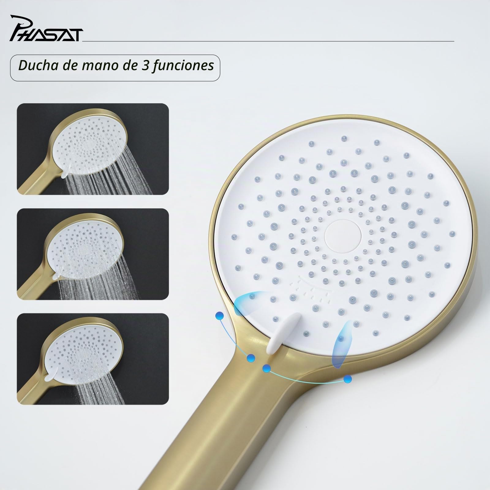 PHASAT grifo de bañera con ducha de mano de acero inoxidable juego de ducha de pared grifo de bañera de baño oro caño giratorio de 90 ° PTBG04E