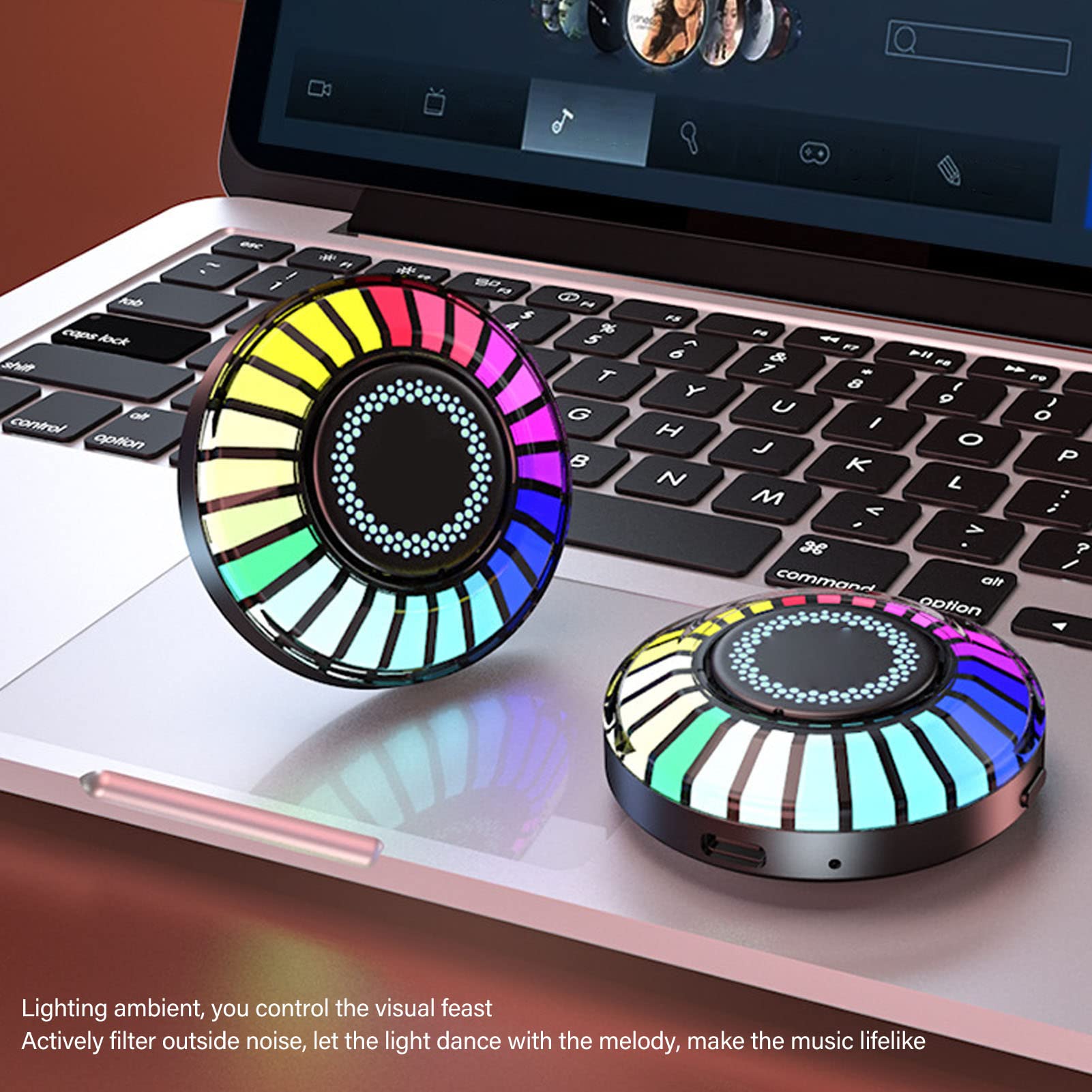 2 szt. Oświetlenie Wnętrza Samochodu LED, 32 Bity RGB Kolorowa Lampa Nastrojowa z Rytmem Muzyki, Magnetyczny Przetwornik Dźwięku DJ Arom Światło Otoczenia z kontrolą Aplikacji,