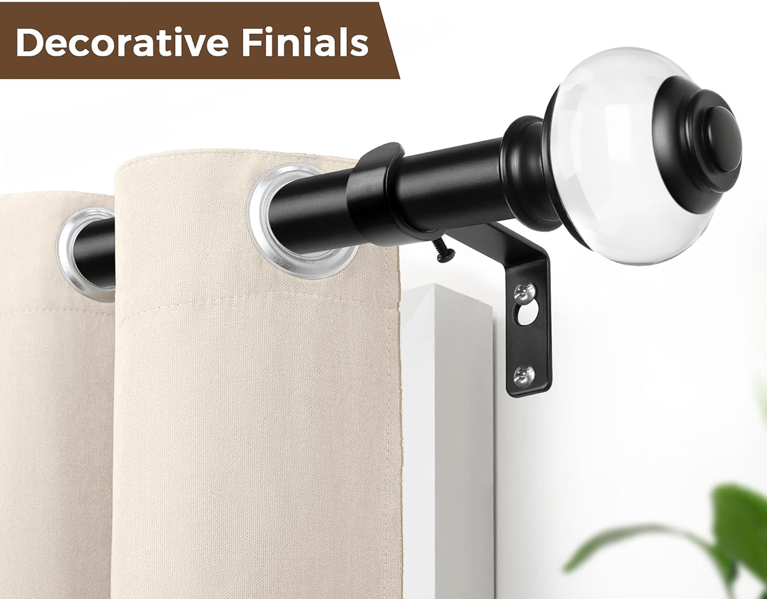 Curtain Rods 32 to 58 Inch (2.6-4.8ft), USFOOK 7/8 Inch Telescoping Splicing Drapery Rods for Windows, Matte Black Decorative Curtain Rod for Home with Translucent Finials 32-58" Matte Black