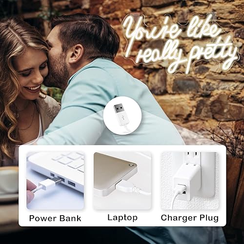 Miniatura 7 de Lucunstar Letrero de neón You're Like Really Pretty en color blanco cálido, luz LED de neón para decoración de pared, letrero iluminado para boda,