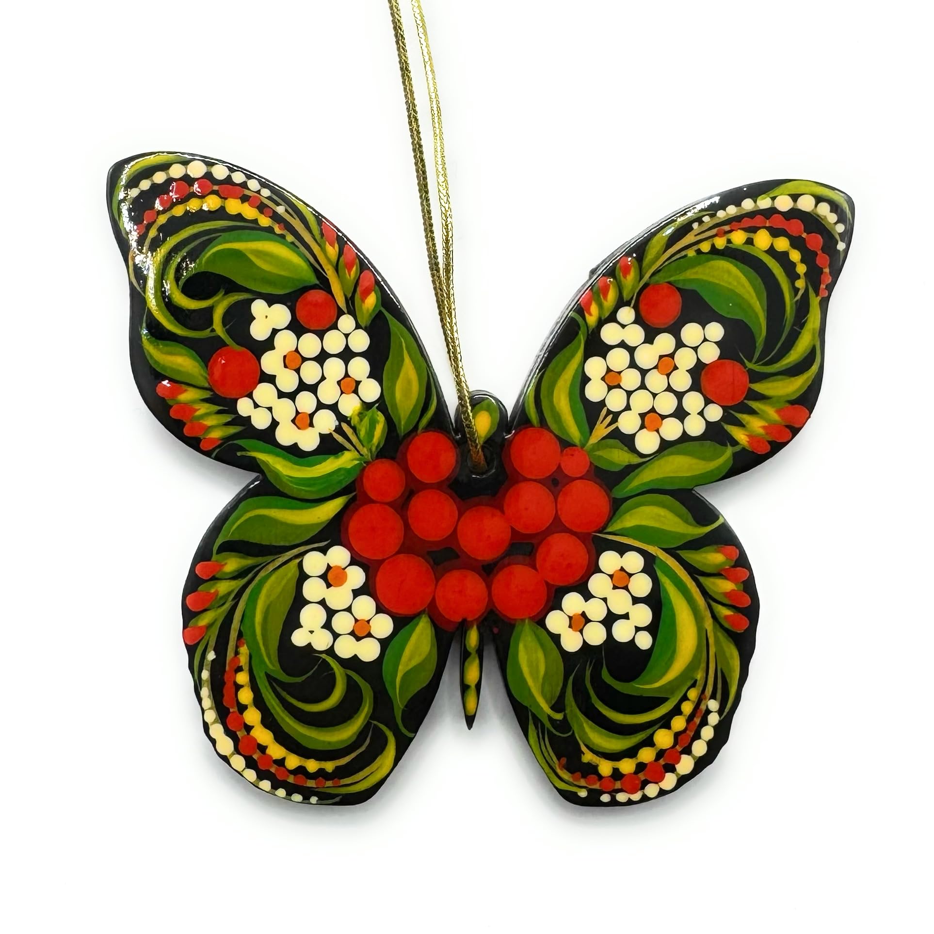Butterfly Christmas Ornament Beautiful Wooden Hand painted on both Sides Christmas Tree Decorations 3.0 х 3.15 х 0.2 inch. Also Easter Decor Folk Ukrainian Petrykivka Handicrafts — image 1