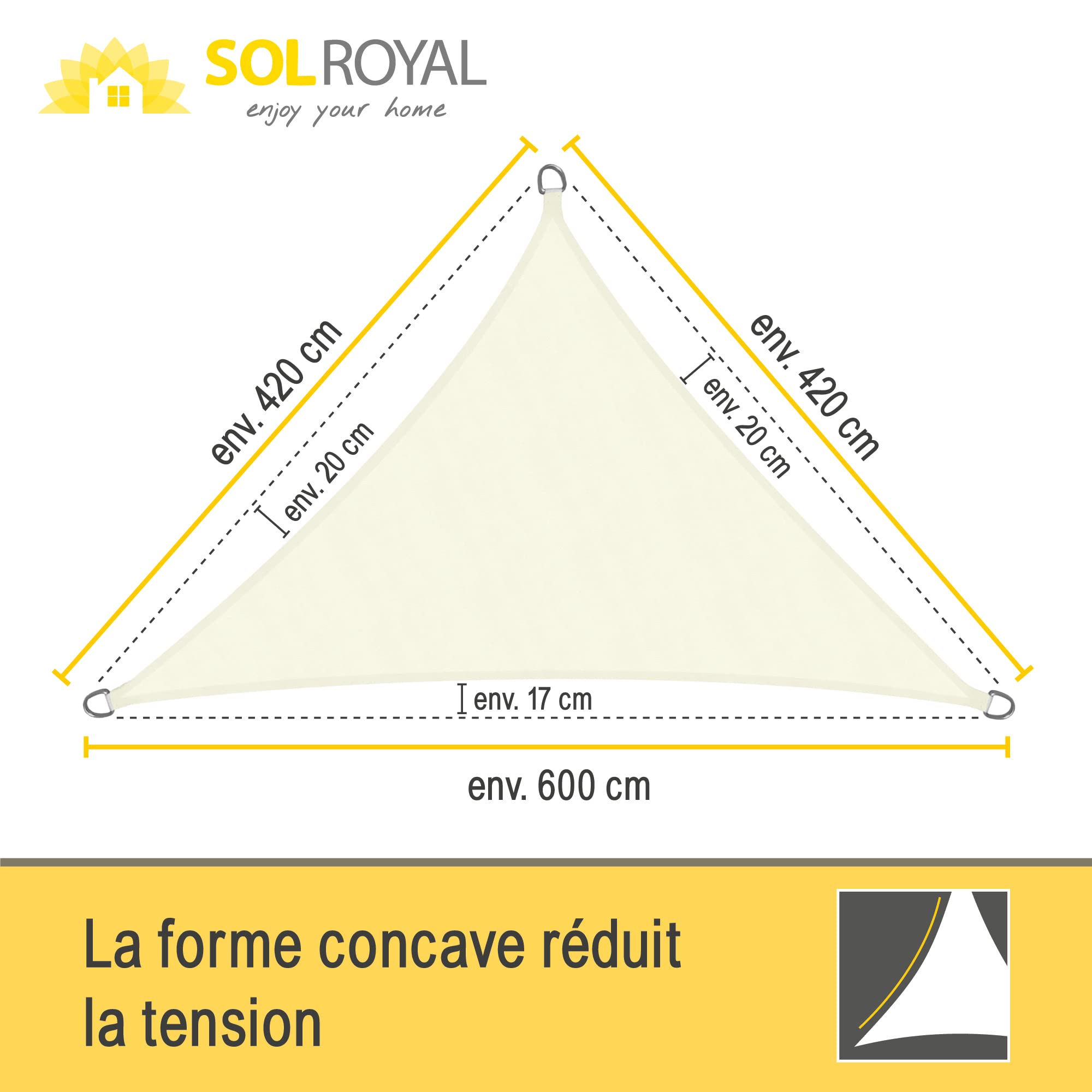 Sol Royal Voile d'ombrage Triangulaire imperméable PES Protection Solaire | 4,2x4,2x6m creme toile brise vue avec fixation pour pergola patio terrasse balcon jardin SolVision soleil triangle PS9