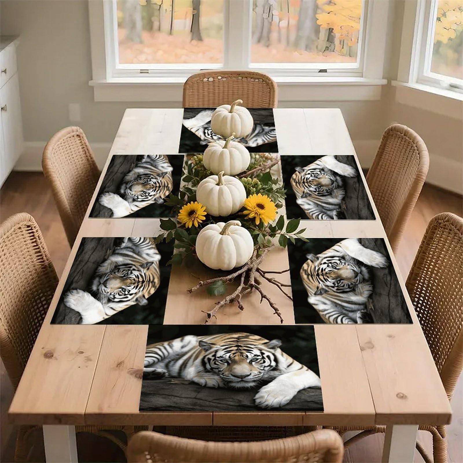 Tiger Lie On Rock Placemats Heat-Resistant Washable Place Mats Anti Slip Dining Table Place Mats Wipeable Dining Table Mats Kitchen Decoration Placemats 17.7’’×11.8’’