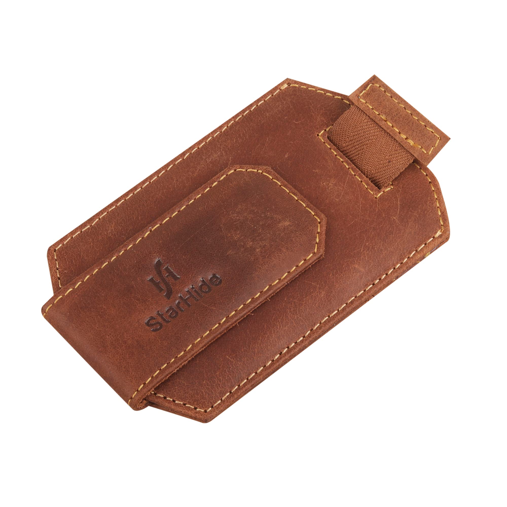 Mens RFID Blocking Real Distressed Hunter Leather Minimalist Card Holder Wallet with Magnetic Money Clip 725 Brown