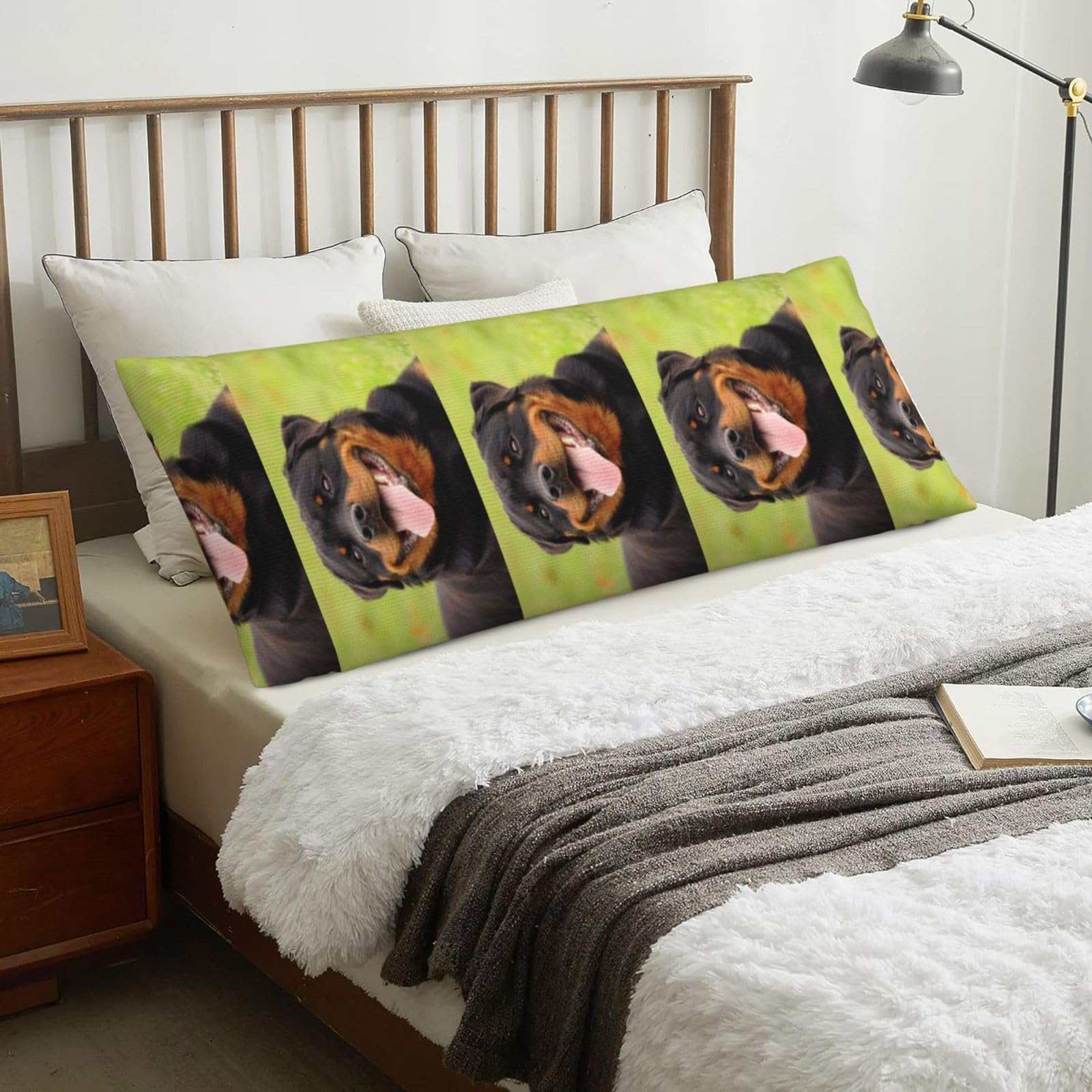 Rottweiler Printed, Body Pillow Cover with Zipper,Long Body Pillowcase 20 x 60 in