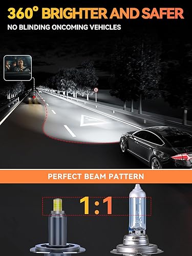 Miniatura 5 de BULLNUXI Bombillas LED H7 para faros delanteros, 360 grados, superbrillantes, 6000 K, blanco, 25000 lm, 80 W, repuesto de haz alto y bajo, paquete