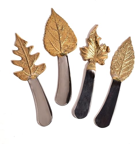 Esparcidores de mango de hoja de 5 pulgadas, acero inoxidable y tono dorado, juego de 4
